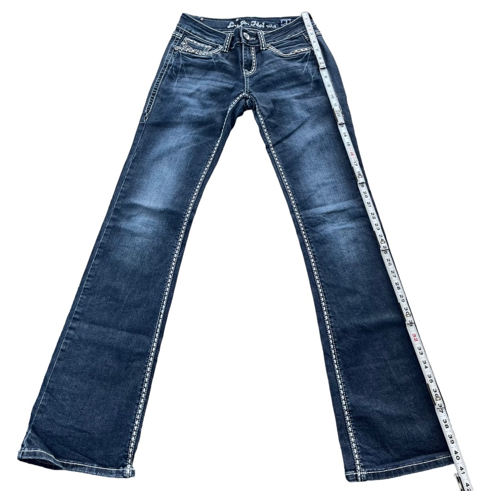 L.A. Idol USA Women’s 3 28W X 34L Dark Wash Studded Sparkle Detail Bootcut Jeans - Picture 7 of 13